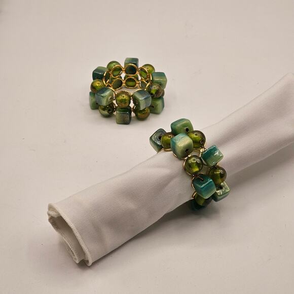 Pier 1 Gold & Green Beaded Glass Napkin Rings Set of 8 – Vintage Table Decor - Picture 7 of 7